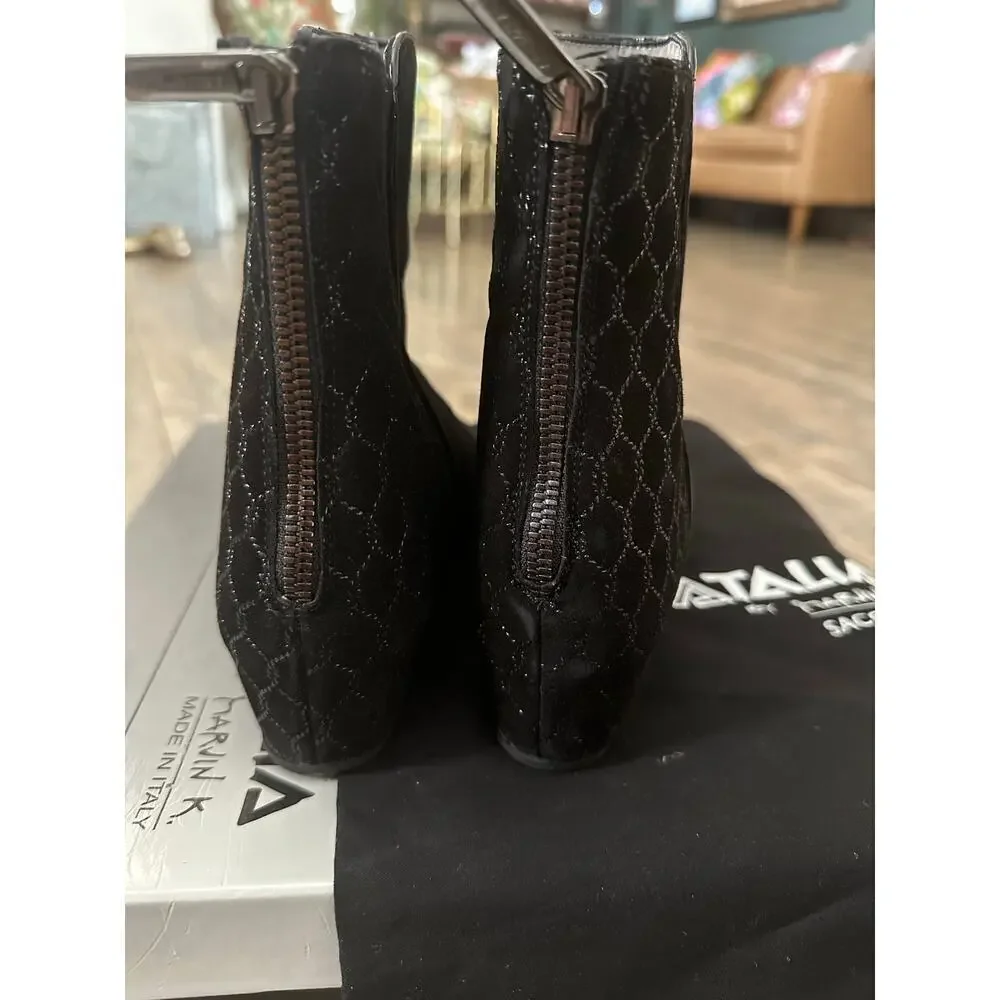 NWT Aquatalia Women's Black Suede Leather Wedge Heels Chelsea Boots Size 7